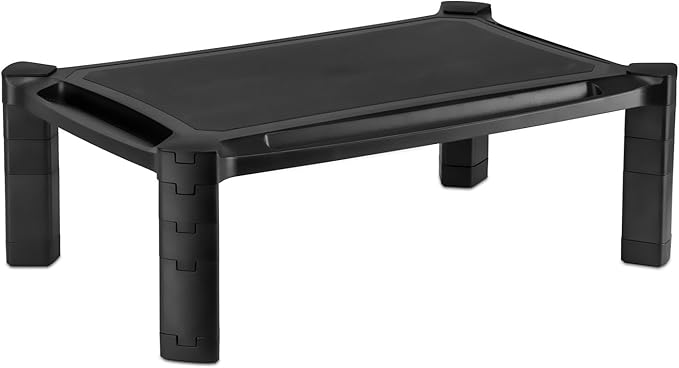 Mount-It! Desktop Computer Monitor Riser - Height Adjustable Tabletop Stand Shelf for PC and Laptop Displays and Printers, 19 x 13 Inch, 6.6” High, Black, MI-7851
