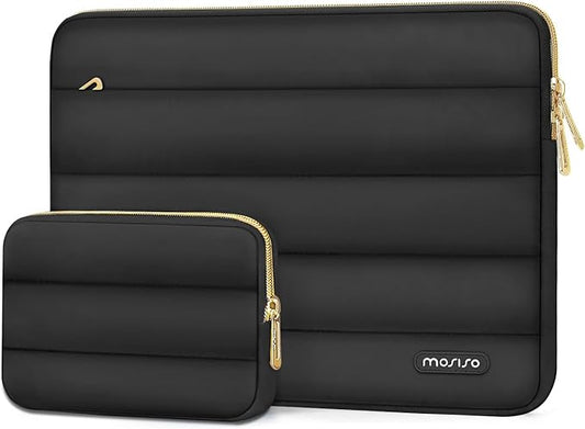 MOSISO Laptop Case 14 inch, 14 inch Puffy Laptop Sleeve Compatible with HP Lenovo Dell ASUS Acer, HP Stream, Dell Latitude, Lenovo IdeaPad, Polyester Horizontal Bag with Small Case, Black