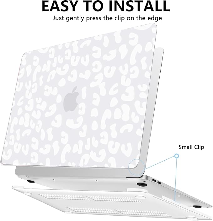 AKIT Compatible with MacBook Air 13 Inch Case M1 2022 2021 2020 2019 2018 A2337 A2179 A1932, Pattern Hard Shell Laptop Case+Screen Protector+Keyboard Cover for Mac Book Air 13.3 Inch, White Leopard