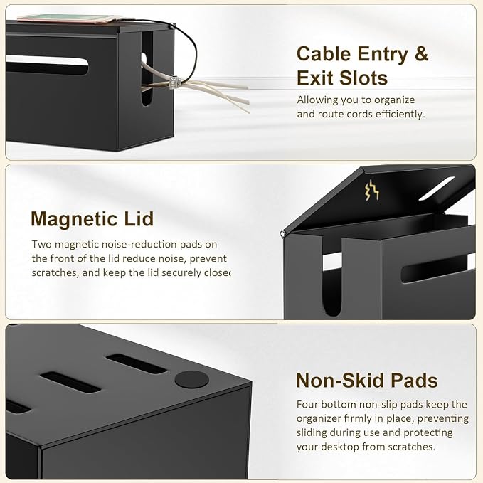 Metal Cable Management Box - Large Cable Organizer Box and Power Strip Box for Electrical Cord Hiding, Home Office Desk and Floor Cables Hider, TV Wires Storage Organization - Image 3