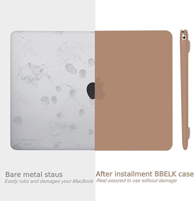 B BELK Compatible with MacBook Air 13 inch Case 2022 2021 2020 2019 2018 A2337 M1 A2179 A1932, Matte Plastic Hard Shell+ Keyboard Cover+ Screen Protector for MacBook Air 13.3 inch Case, Caramel Brown