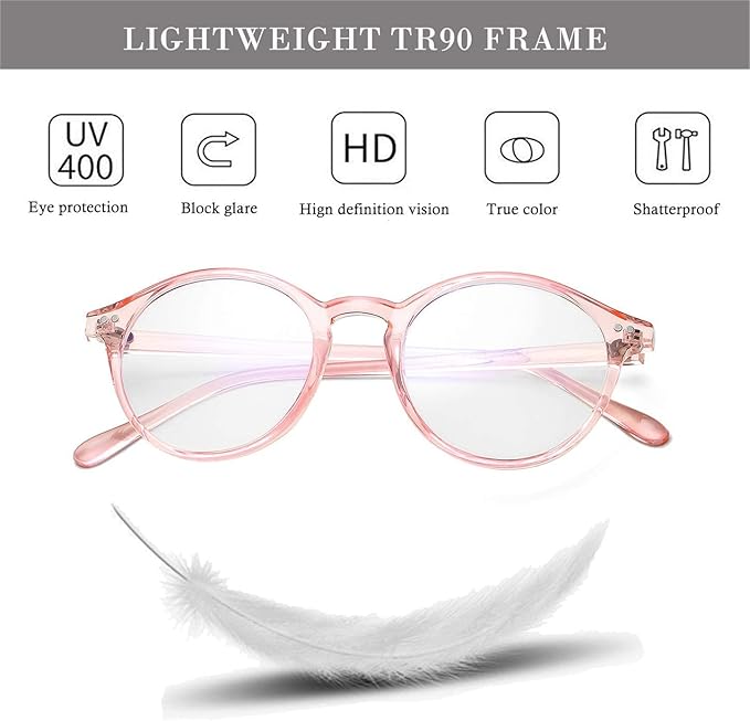 HJSTES Vintage Blue Light Glasses for Women Men Round Bluelight Blocking Glasses Thick TR90 Frame Eyeglasses
