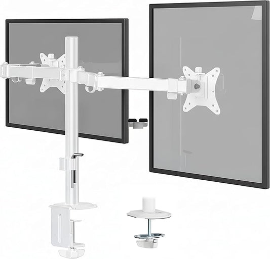 Mount-It! Dual Monitor Mount for Desk, Adjustable Tilt Swivel on Double Monitor Mounts for Screens up to 32”, Dual Monitor Arms for 2 Monitors, VESA 75x75 and 100x100 C-clamp & Grommet in White