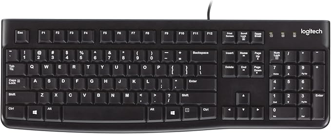 Logitech K120 Wired Keyboard for Windows, USB Plug-and-Play, Full-Size, Spill-Resistant, Curved Space Bar, Compatible with PC, Laptop - Black