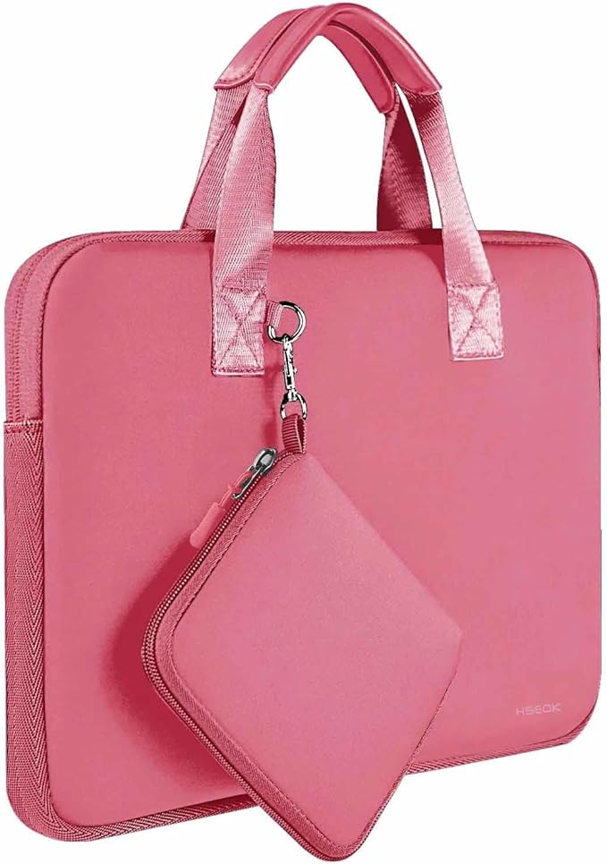Hseok Laptop Sleeve 13.3-14 inch Case with Small Pouch, Neoprene Computer Bag Compatible with MacBook Neo/Pro 14 M5/M4/M3/M2/M1, Mac Air/Pro 13.3, XPS 14 and Most 13-14 inch Notebooks,Rose red