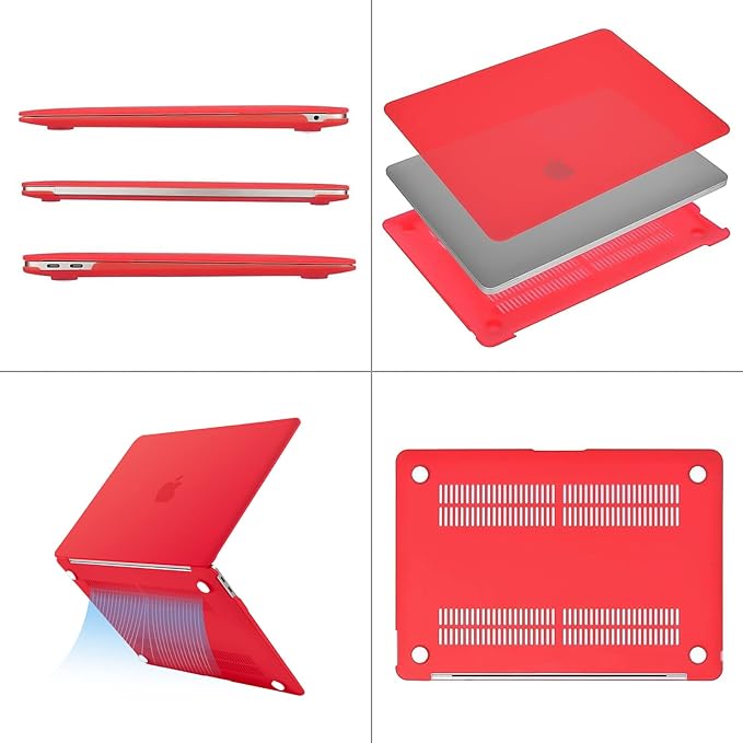 MOSISO Compatible with MacBook Air 13 inch Case M1 Chip 2021-2018 Release A2337 A2179 A1932, Plastic Hard Shell&Keyboard Cover&Screen Film&Storage Bag for MacBook Air 13.3 inch Case, Red