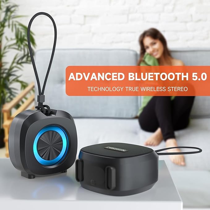 Speaker, Small Portable Bluetooth Wireless IPX5 Waterproof Shower Speaker,Loud Stereo Sound Deep Bass,TWS Paire, RGB Lights,Long Playtime for Outdoor Party, Great Gift,1PC(Black)