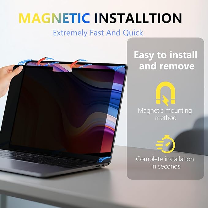 Magnetic Privacy Screen Protector for MacBook Air 13/13.6 Inch (2022-2026, M2/M3/M4/M5), Removable Anti Spy Glare Blue Light Shield for 13.6" Mac Laptop Privacy Filter