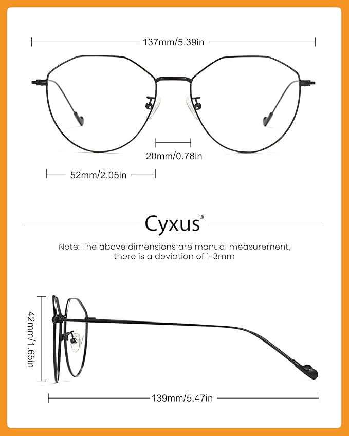 Cyxus Blue Light Glasses for Men and Women, Round Metal Frame Computer Eyeglasses for Office, Gaming, Reading 8090