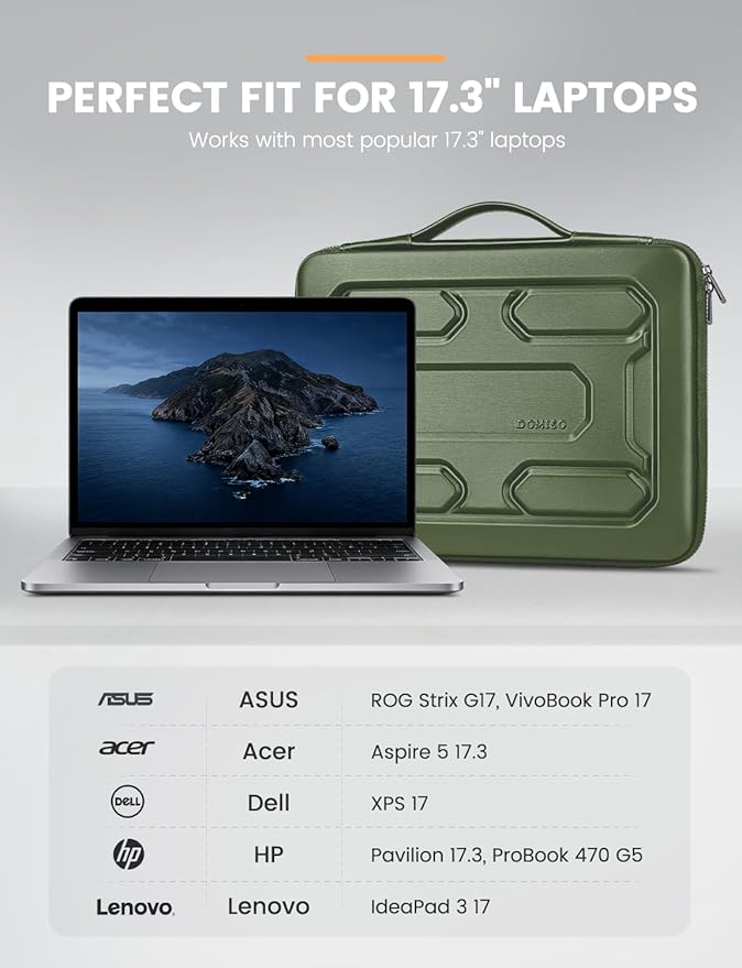 DOMISO 17 inch Laptop Sleeve with Handle Shockproof Waterproof EVA Protective Case for 17.3" ZBook Fury 17.3 G8/MSI GS73VR Stealth Pro/HP Envy 17/LG Gram 17"/ROG Strix GL702VS, Green