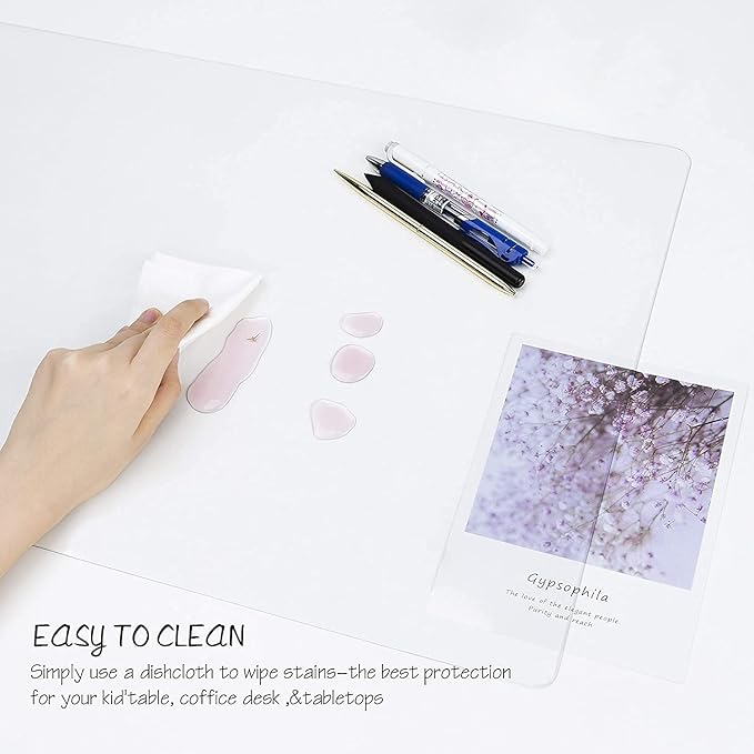 Oterri Clear Writing Desk Pad, 12’’x24” Heat Resistant Waterproof PVC Round Edge Durable Desk Protect Mat, Anti-Static Writing Mat Table Protector