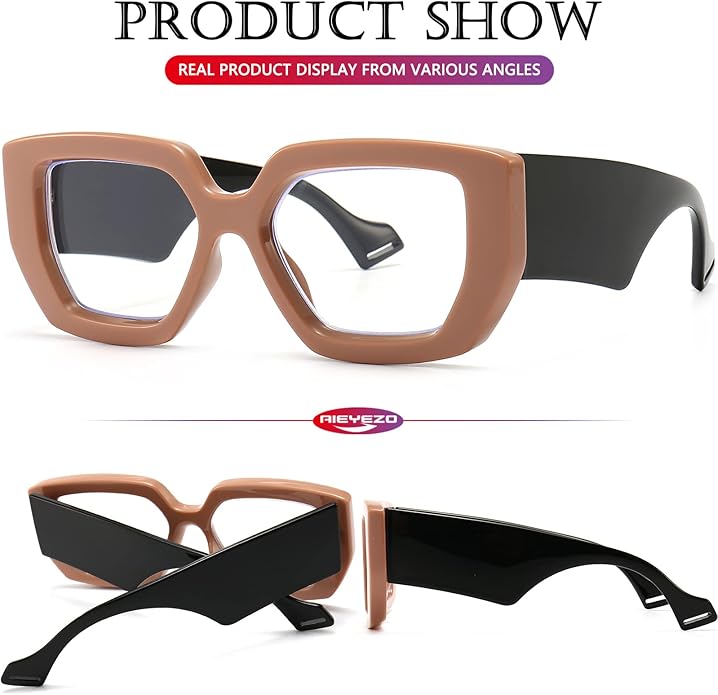 AIEYEZO Thick Frame Blue Light Glasses Men Women, Fashion Square Computer Eyeglass Anti Eyestrain & Prevent Headache