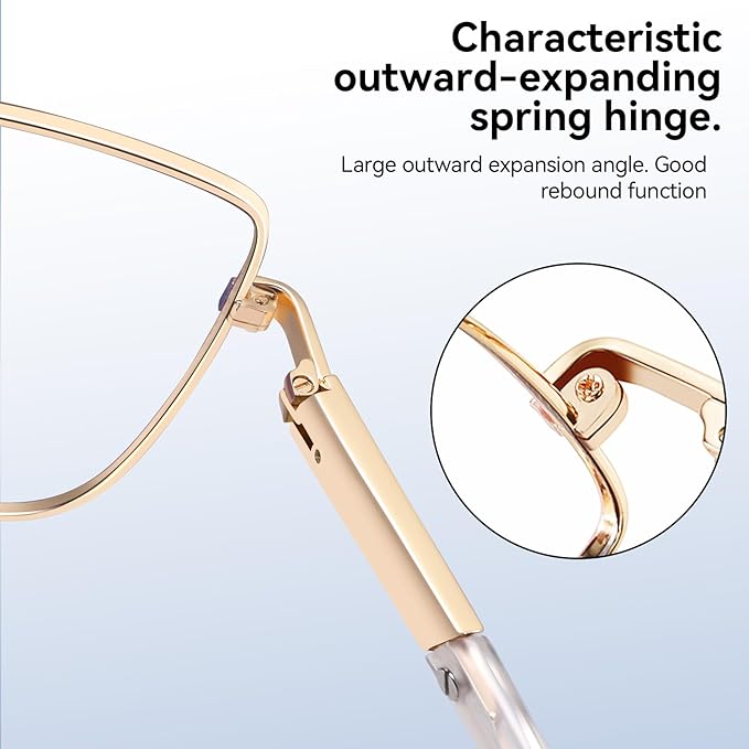 Dollger Square Blue Light Blocking Glasses for Women Trendy Oversized Computer Gaming Eyeglasses Cat Eye Metal Frame bluelight glasses Gold