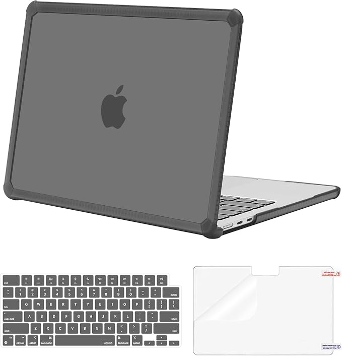 MOSISO Compatible with MacBook Air 13 inch Case M5 2026 M4 2025 M3 M2 2024-2022 A3449 A3240 A3113 A2681,3 in 1 Kit Crack-Resistant Heavy Duty Protective Plastic Hard Case with TPU Bumper, Smoke Gray