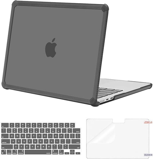MOSISO Compatible with MacBook Air 13 inch Case M5 2026 M4 2025 M3 M2 2024-2022 A3449 A3240 A3113 A2681,3 in 1 Kit Crack-Resistant Heavy Duty Protective Plastic Hard Case with TPU Bumper, Smoke Gray