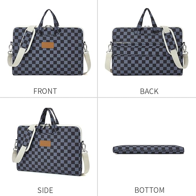 canvaslife Water Black Checker Pattern Laptop Shoulder Messenger Bag for 16 inch and 15.6 inch-16 inch Laptop