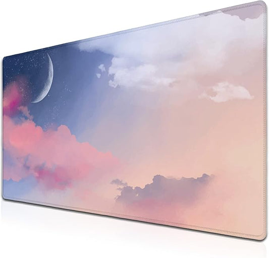 Big Mouse Pad Pink Desk Decor for Girls, Gaming Mouse Pads Desk Pad for Woman Keyboard Mousepad, Mouse Pad Big Non-Slip Rubber Base, 35.4" X 15.7" for Work/Game/Office Watercolor Pastel Sky