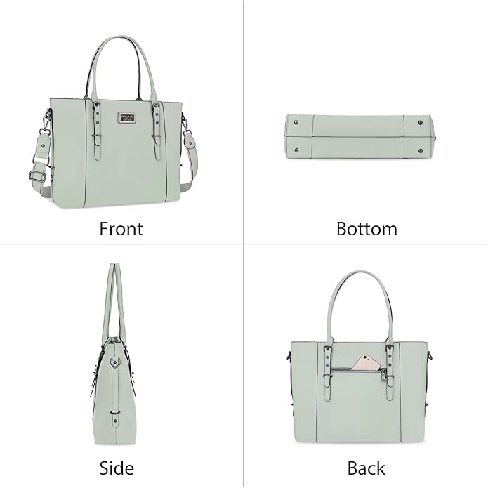 MOSISO Laptop Bag for Women, Waterproof Vintage PU Leather Briefcase Shoulder Computer Laptop Tote Bag for Office Work