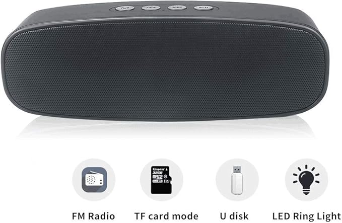 Wireless Bluetooth Speaker with AUX/USB/TF Card Slot,Outdoor Portable Stereo Speaker with HD Audio,Enhanced Bass, Dual-Driver,Handsfree Calling, FM Radio Speaker for Travel,Party (Black-1)