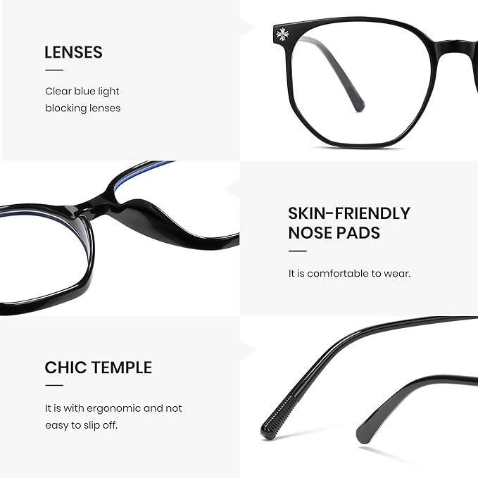 Cyxus Retro Blue Light Glasses Men - Square TR90 Metal Blowline Frame Stylish Trendy for Computer Daily Work 8252