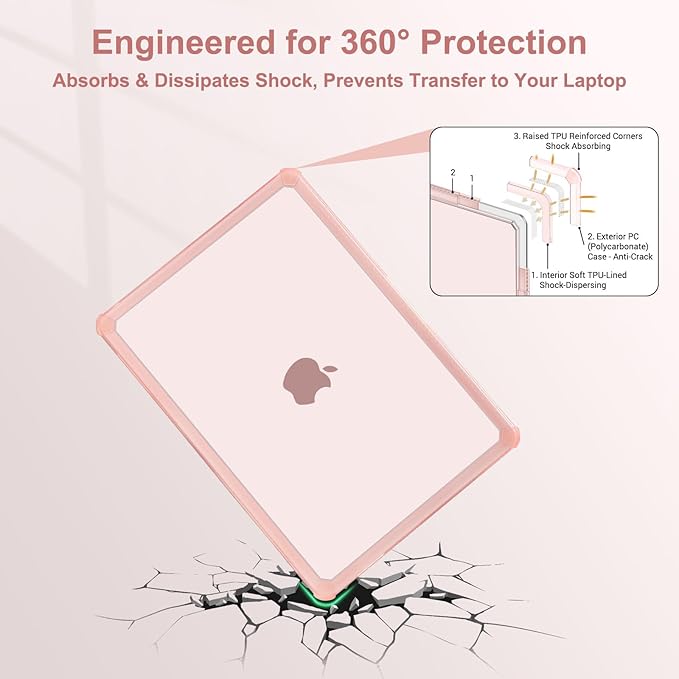MOSISO Compatible with MacBook Air 13 inch Case M5 2026 M4 2025 M3 M2 2024-2022 A3449 A3240 A3113 A2681,3 in 1 Kit Crack-Resistant Heavy Duty Protective Plastic Hard Case with TPU Bumper, Pink
