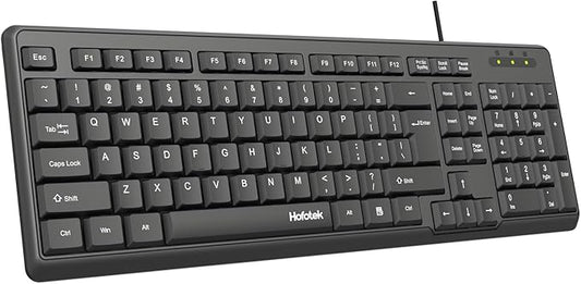 Wired Computer Keyboard, Full Size USB Quiet Keyboard with Number Pad,Slim Compact Soft Basic Laptop Keyboard for Windows PC Office Desktop (Black)