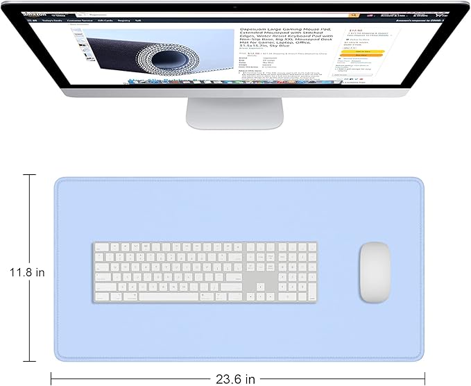 Dapesuom Large Mouse Pad, Extended Gaming Mouse Mat with Stitched Edges, Full Size Desk Mats with Non-Slip Base, Computer Big Desktop Keyboard Pad for Gamer, Laptop, Office, 23.6 x 11.8 in, Sky Blue