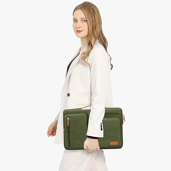 MOSISO 360 Protective Laptop Case 15 inch, 15 inch Laptop Sleeve Compatible with MacBook Air M5 M4 M3 M2 2026-2023, Dell XPS Plus, Side Open Carrying Case with 4 Zipper Pockets&Handle, Olive Green