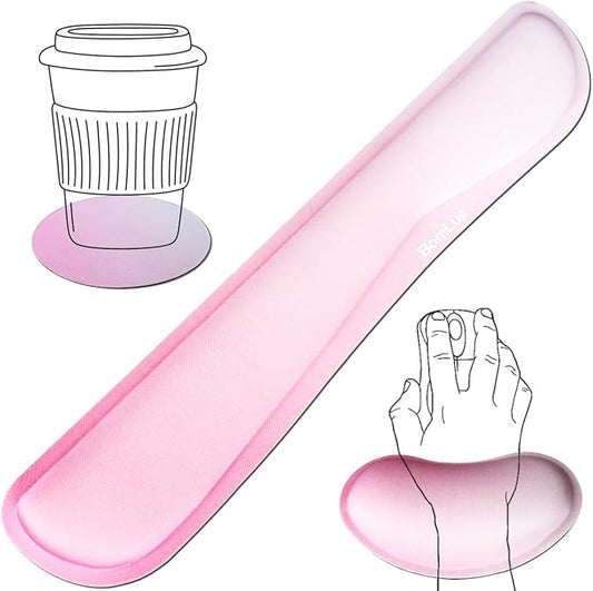 BamLue Keyboard Wrist Rest, Memory Foam Pad Set for Easy Typing & Pain Relief for Laptop, Office & Home, Ergonomic Sets for Keyboard, Gel Mouse, Smooth Fiber Cushion Wrist Support, Pink Gradient