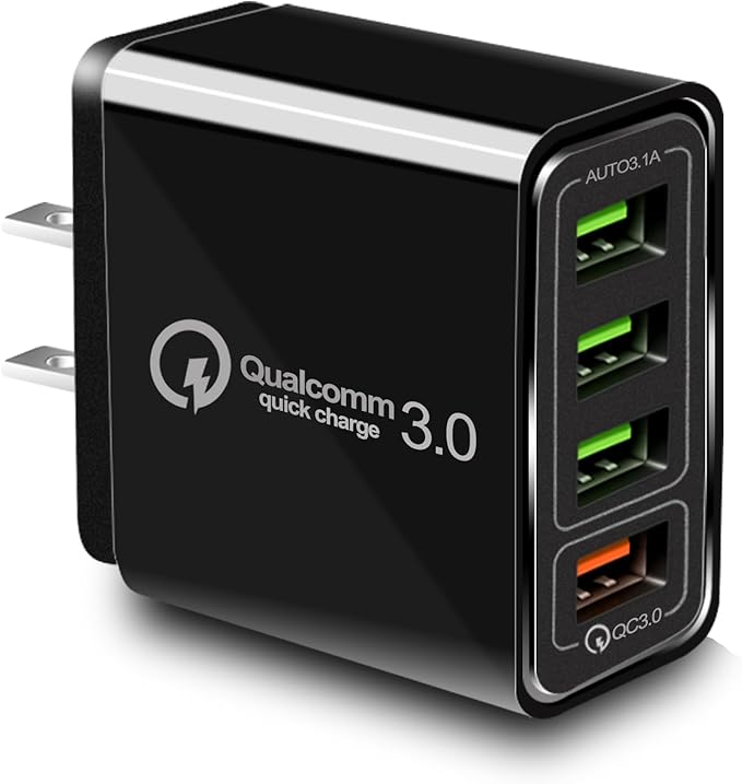 USB Charger 40W QC3.0 USB Wall Charger, CARZONJX 5V/3.1A 4 Port Fast Charger [with LED Light] Fast Charging Block for iPhone 17 16 15 14 13 12 11 X 8, iPad, Galaxy, LG, Moto, Switch and More