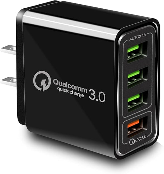 USB Charger 40W QC3.0 USB Wall Charger, CARZONJX 5V/3.1A 4 Port Fast Charger [with LED Light] Fast Charging Block for iPhone 17 16 15 14 13 12 11 X 8, iPad, Galaxy, LG, Moto, Switch and More