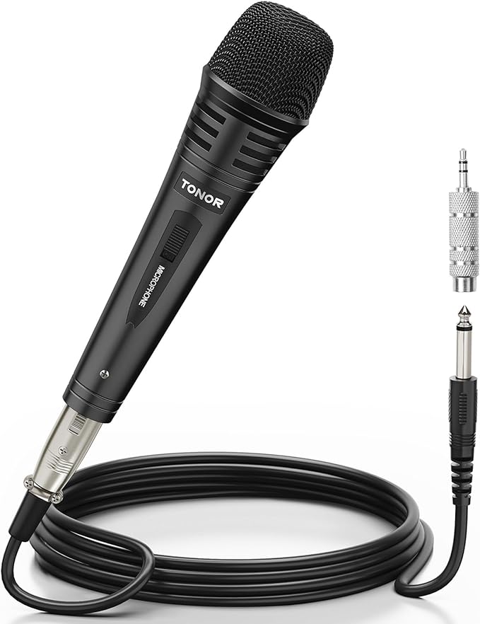 TONOR K1 Vocal Microphone for Singing, Dynamic Handheld Wired Karaoke Mic, Microfono with 5M XLR to 1/4" Cable, Compatible with Amp, Mixer, Suitable for Speech, Karaoke and Outdoor Activities