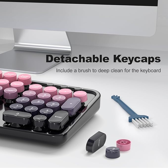 MOFII Wireless Keyboard and Mouse Combo, Retro Typewriter Keyboard with Colorful Round Keycaps, 2.4GHz USB Plug Play Connection for PC Laptop Windows XP/7/8/10 (Berry Pink)