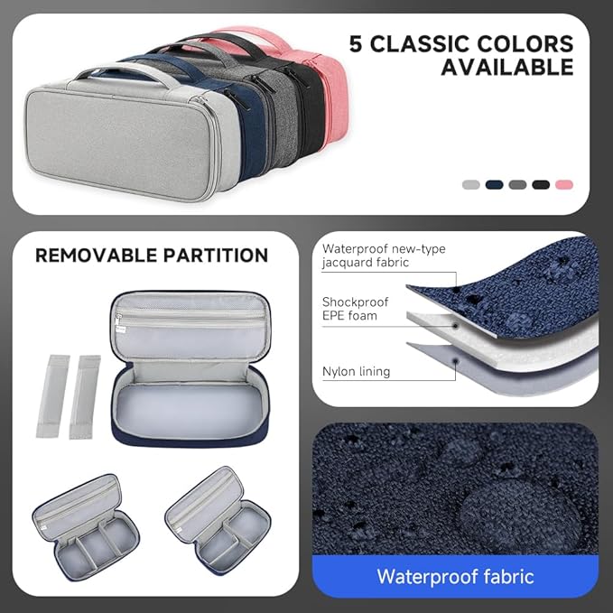 Teskyer Tech Organizer Pouch – Portable Waterproof Electronics Bag with Compartments for Cables, Chargers, Earbuds & Phone (Navy Blue)
