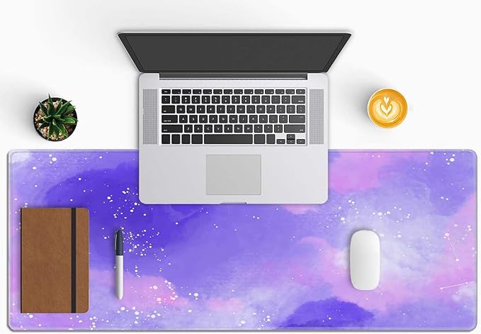 Large Gaming Mouse Pad with Stitched Edges, Cute Stellar in Watercolor Desk Mat, Extended XL Keyboard Pad, Non-Slip Rubber Base Desk Pad for Keyboard and Mouse, 31.5X11.8 inch