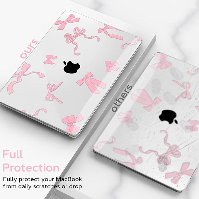 B BELK Compatible with MacBook Air 13 inch Case M5 2026 2025 2024-2022 M4 M3 M2 A3449 A3240 A3113 A2681, Plastic Hard Shell+Keyboard Cover+Screen Protector for MacBook Air 13.6 inch Case,Baby Pink Bow