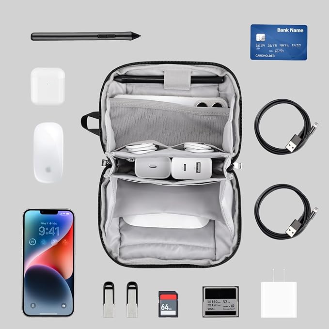 DDgro Small Electronics Organizer Travel Case - Organizer Pouch for Cable, Cord, Charger (Dark Grey-Mini)