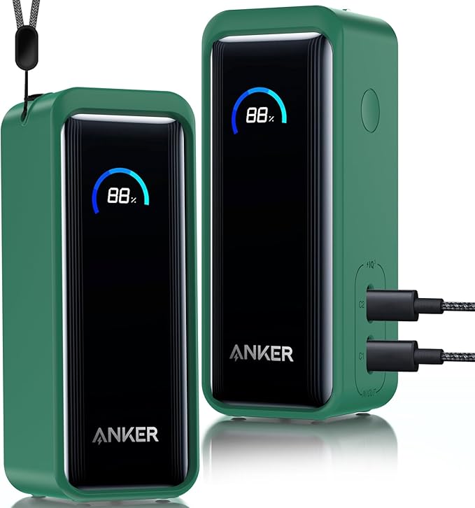 Silicone Case for Anker Prime Power Bank 9,600mAh 65W, Soft Silicone Shockproof Protective Cover for Anker 65W Prime Power Bank with Anti-Lost Strap, LCD Display Visible (Dark Green)