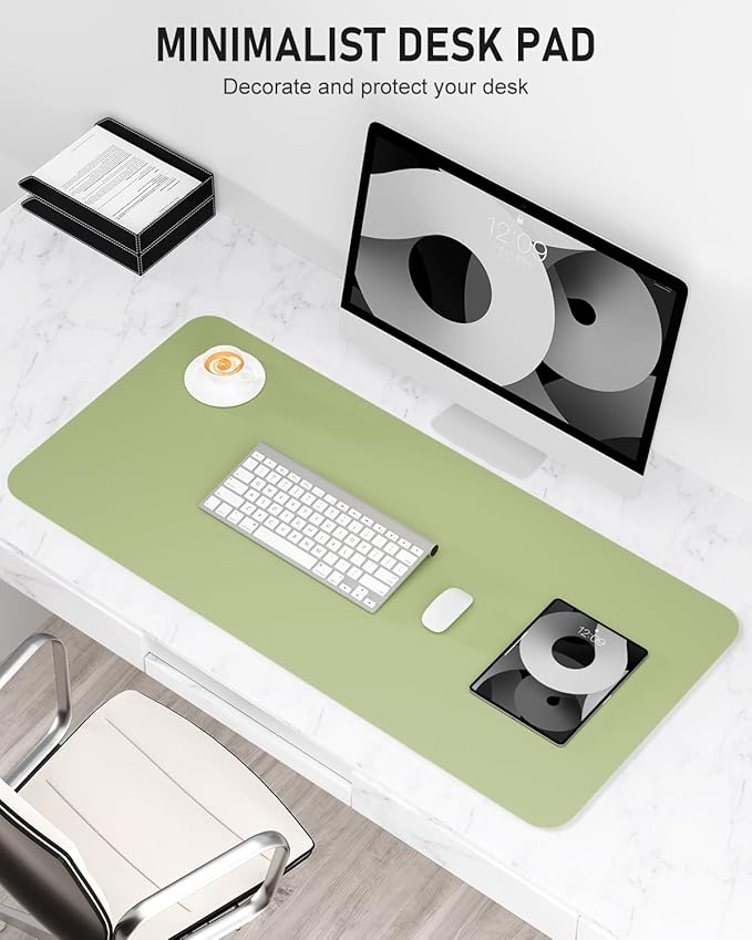 Desk Pad, 23.6" x 13.8" PU Leather Non-Slip Desk Mat Large Mouse Pad for Desktop, Waterproof Laptop Computer Writing Mat for Office, Home, Work, Gaming, Green