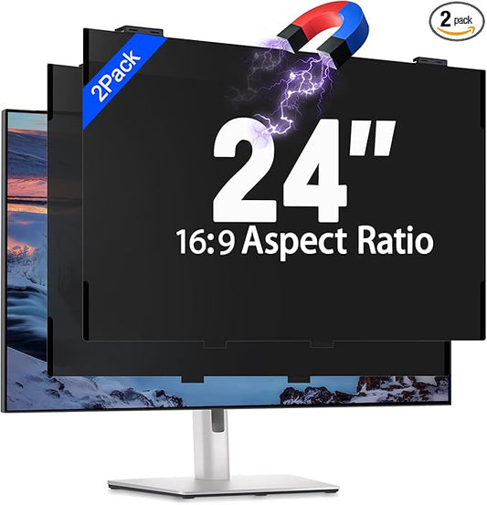 2 Pack 24 Inch Magnetic Computer Privacy Screen Filter for Monitor 16:9 Aspect Ratio, Removable Hanging Privacy Screen Shield, Anti Blue Light Filter, Anti-Glare Protector