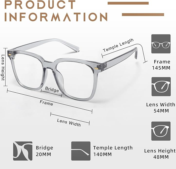 PANNER Oversized Square Blue Light Blocking Glasses for Women Men Anti Glare Reduce Eyestrain Computer Glasses