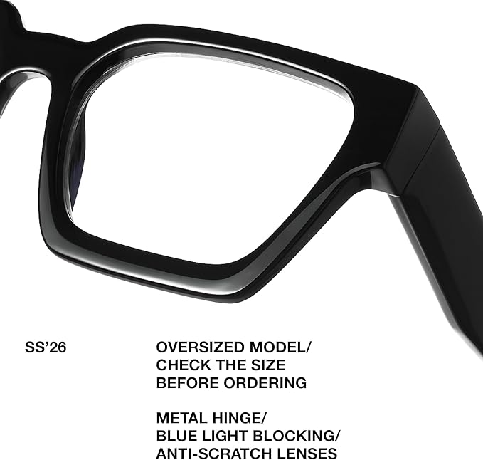 livho Oversized Eyewear Frame for Woman and Men - Rectangle Fashion Glasses for Computer, Chic Preppy Frame