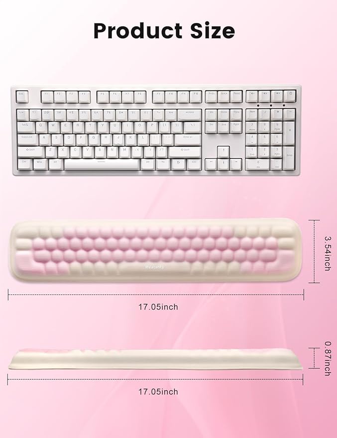 Meatanty Keyboard Wrist Rest, Ergonomic Keypad Support, Soft Memory Foam Hand Rest Pad for Typing Comfort, Computer Desk Accessory for Hand Palm Pain Relief, Laptop Office Home School Women Girl Pink