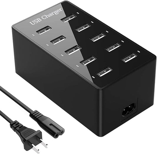 Multiple USB Charger, 10 Port USB Charging Station, Charging Station for Multiple Devices, Charger Block for iPhone 13/14/15/16/Samsung S24/S25 Ultra/Google/iPad/iPod