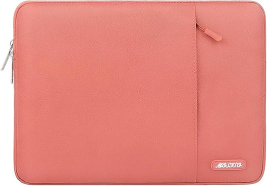 MOSISO Laptop Case 16 inch, 15-15.6 inch Laptop Sleeve Compatible with MacBook Pro 16 M5 M4 M3 M2 M1, HP Acer Dell Lenovo ASUS, Polyester Vertical Computer Sleeve Bag with Pocket, Coral