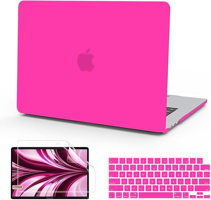 B BELK Compatible with MacBook Air 13.6 inch Case M5 2026 2025 2024 2023 2022 M4 M3 M2 A3449 A3240 A3113 A2681 Liquid Retina Display, Plastic Hard Shell Case+Keyboard Cover+Screen Protector, Hot Pink