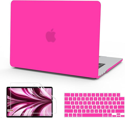 B BELK Compatible with MacBook Air 13.6 inch Case M5 2026 2025 2024 2023 2022 M4 M3 M2 A3449 A3240 A3113 A2681 Liquid Retina Display, Plastic Hard Shell Case+Keyboard Cover+Screen Protector, Hot Pink