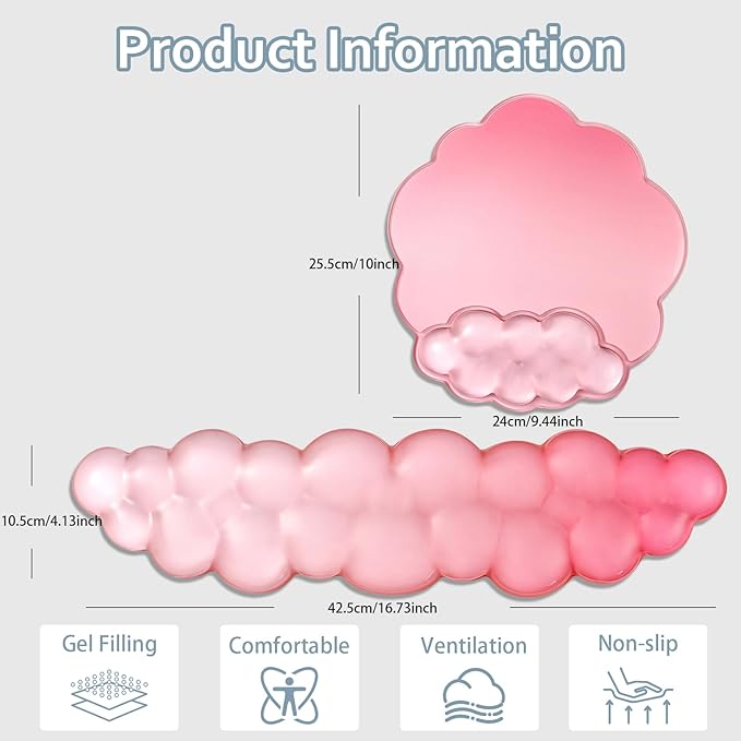 Keyboard Wrist Rest with Gel Cloud Mouse Pad - Soft and Cool Ergonomic Mouse Pad with Non-Slip Base, Cute Desk Accessories for Office/Home/Desktop/Latop