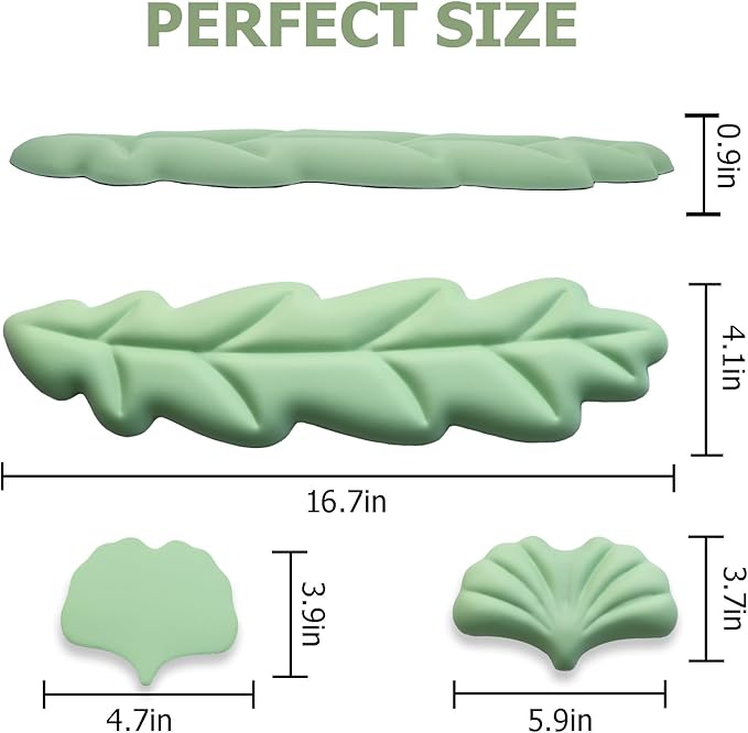 Ergonomic Keyboard Wrist Rest, Leaf Shape PU Leather Memory Foam Wrist Support for Computer Keyboard, Keyboard Pad and Cute Mouse Wrist Pad for Gaming,Office,Computer,Typing Pain Relief, Pastel Green