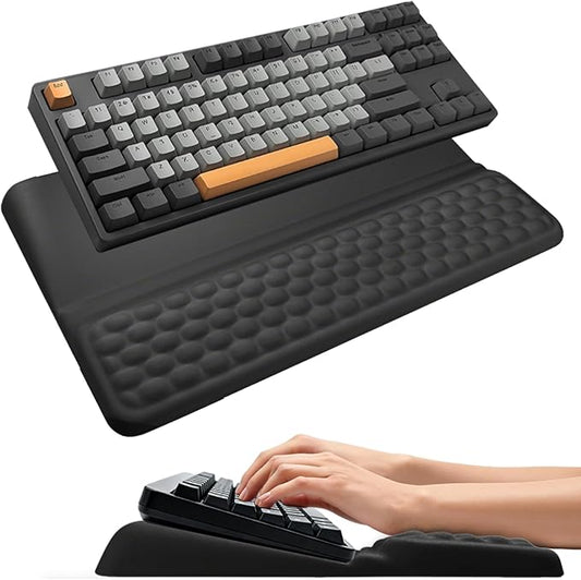 Wrist Rest with Keyboard Stand, Computer Wrist Support Pad, Ergonomic Keyboard Riser Hand Rest Soft Memory Foam Cushion Holder Gaming Typing Desk Accessories for Office Home School（Black）